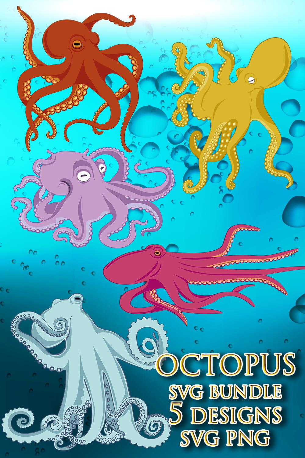 Octopus svg bundle 5 designs.