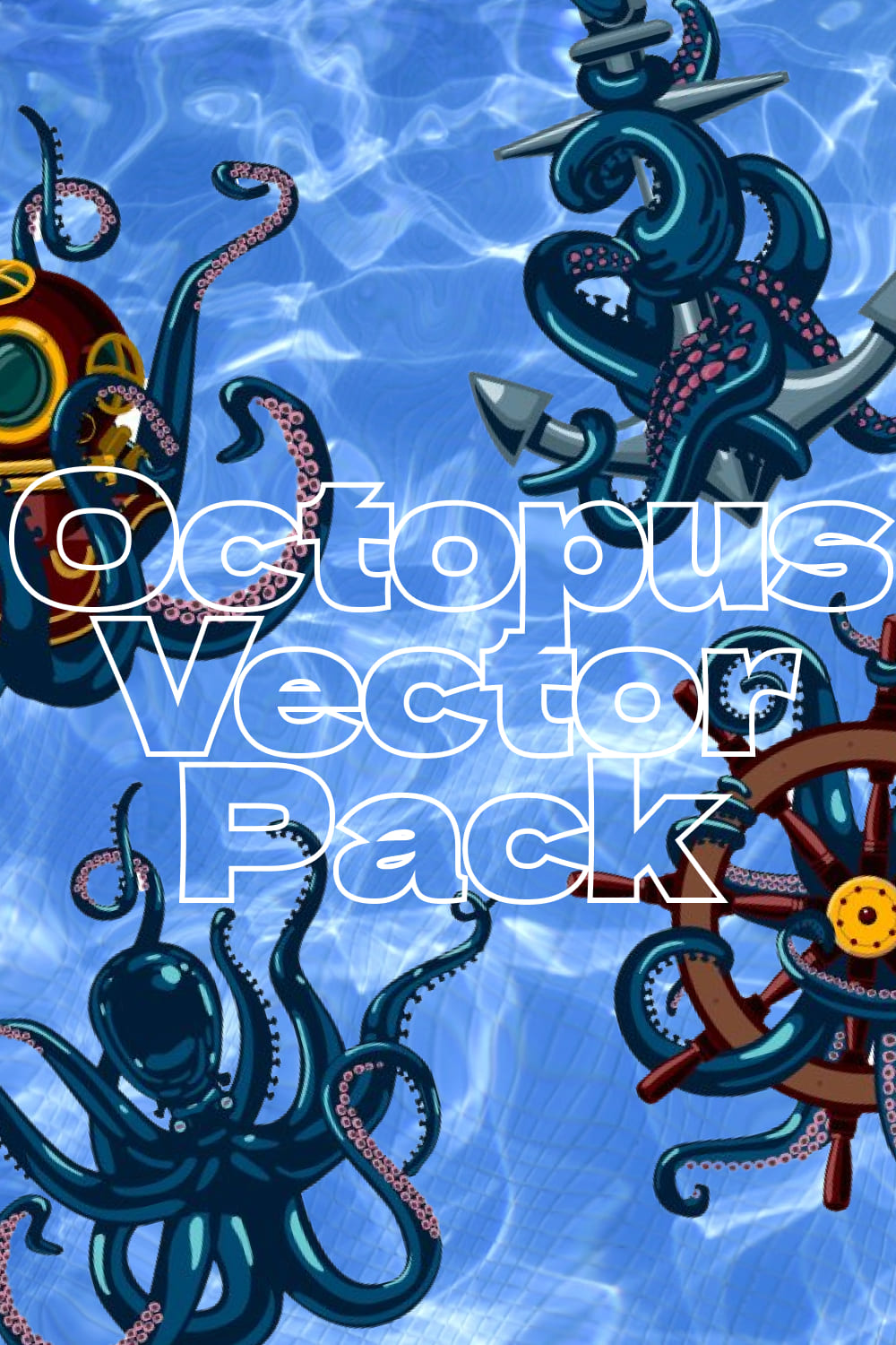 Vivid blue mockup with brown octopuses.