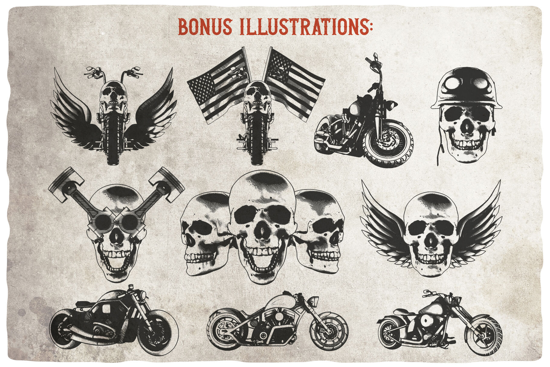 Skulls illustrations for font.
