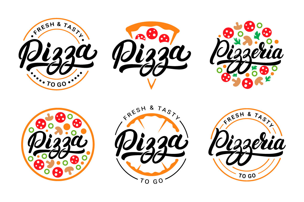 Diverse of tasty pizza logos.