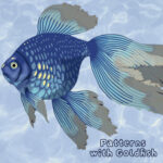 Collection of 4 high detailed seamless patterns with veiltail goldfish.