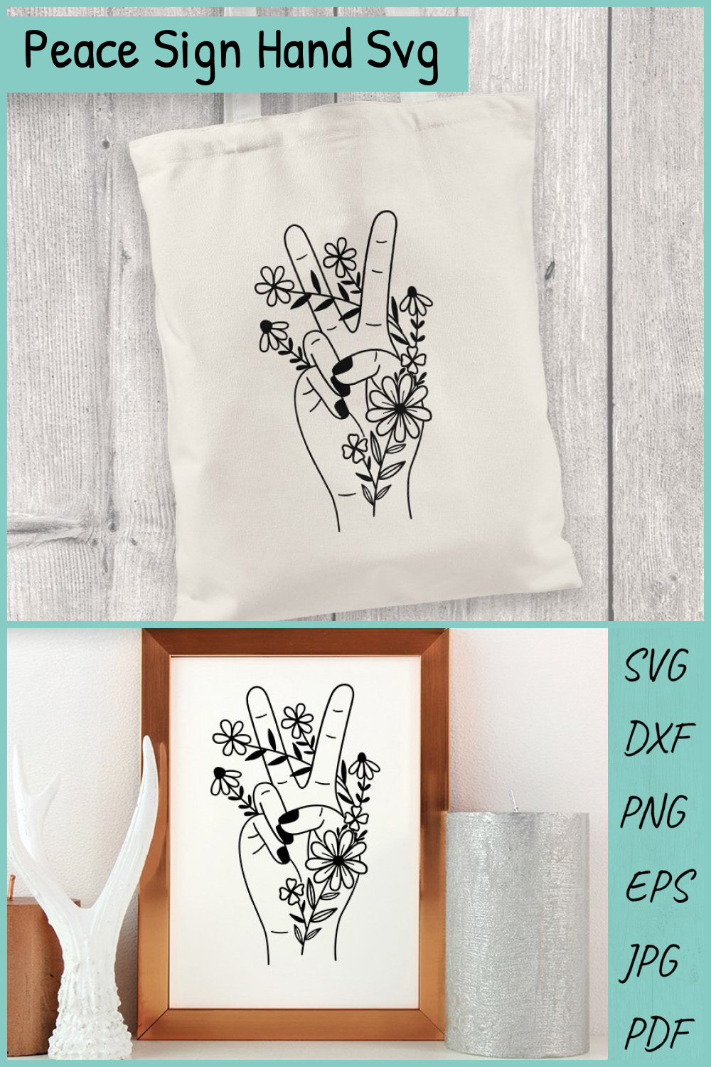 Floral hand peace sign collection.