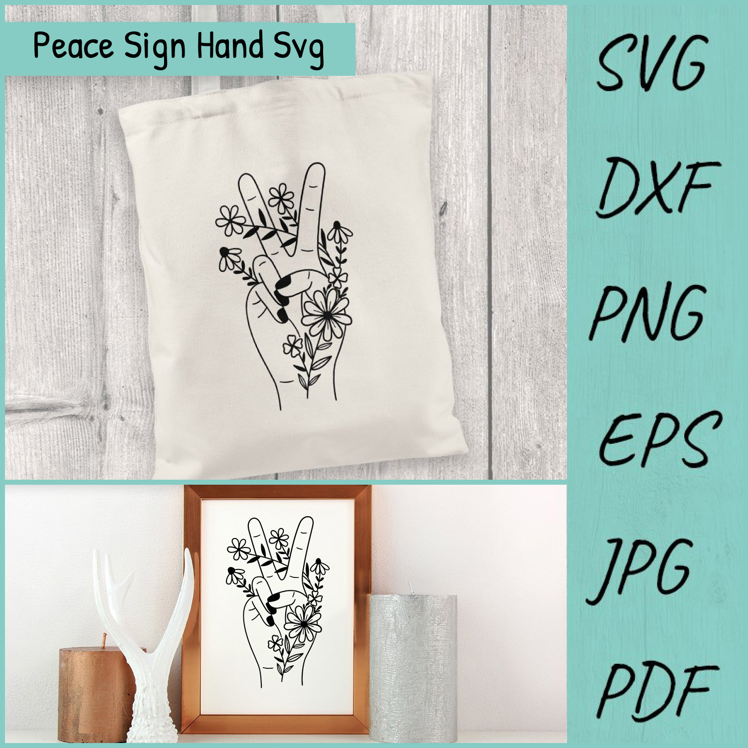 Flower SVG, Peace Sign Hand Svg, Wildflowers Svg, Floral SVG main cover.
