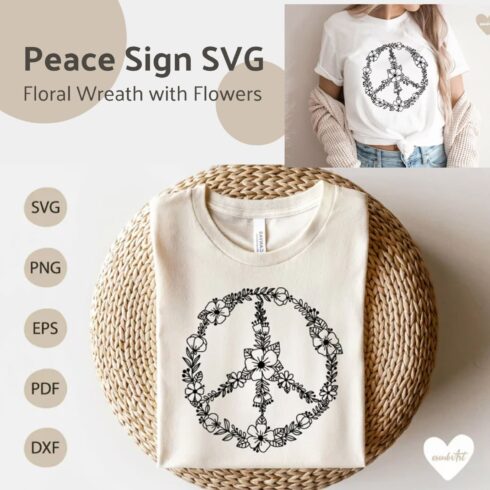 Peace Sign SVG | Floral Peace Symbol PNG Design main cover.