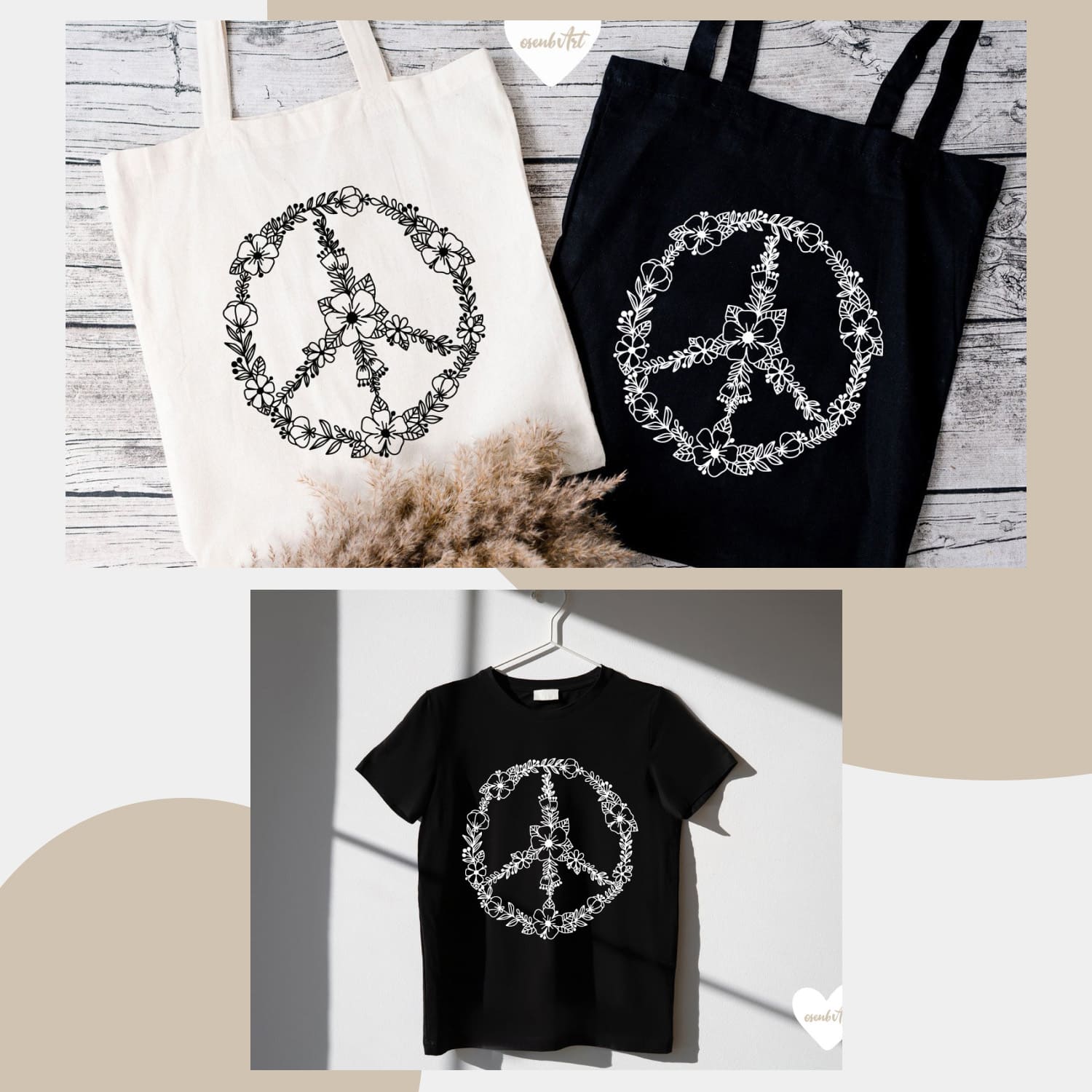 Peace Sign SVG | Floral Peace Symbol PNG Design cover image.
