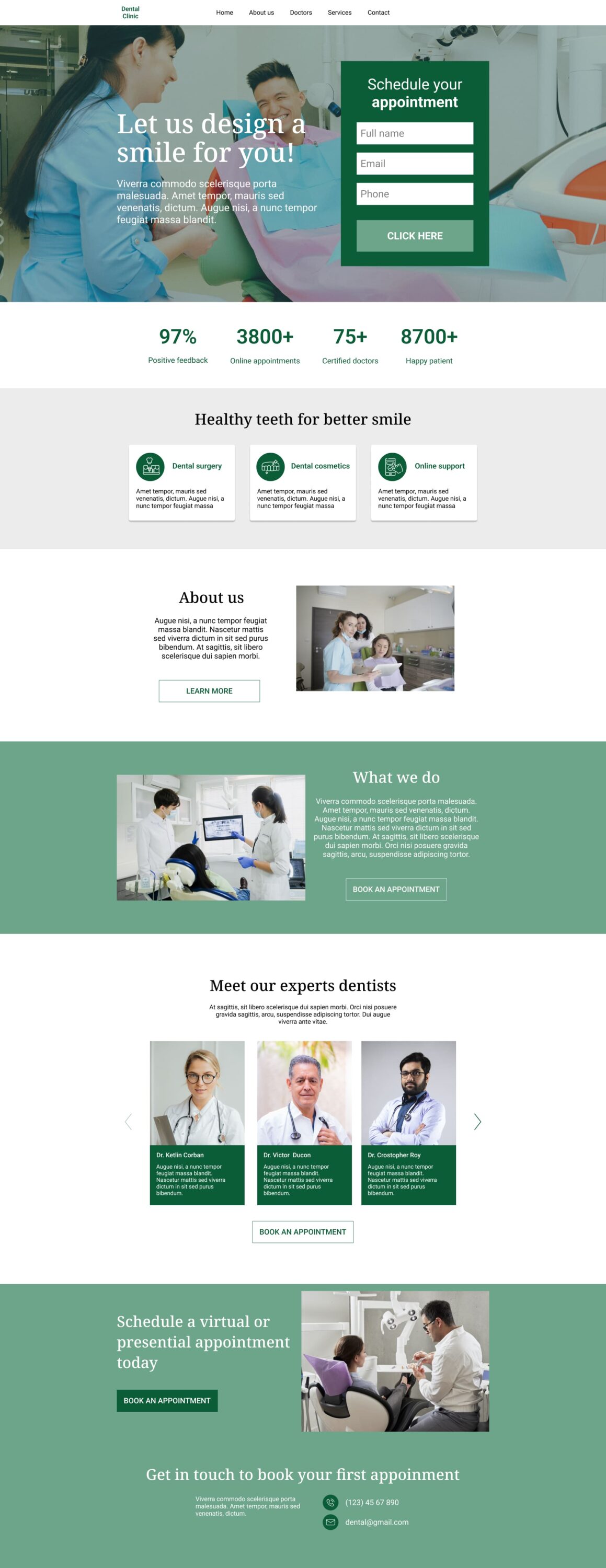 White and green template for landing page.