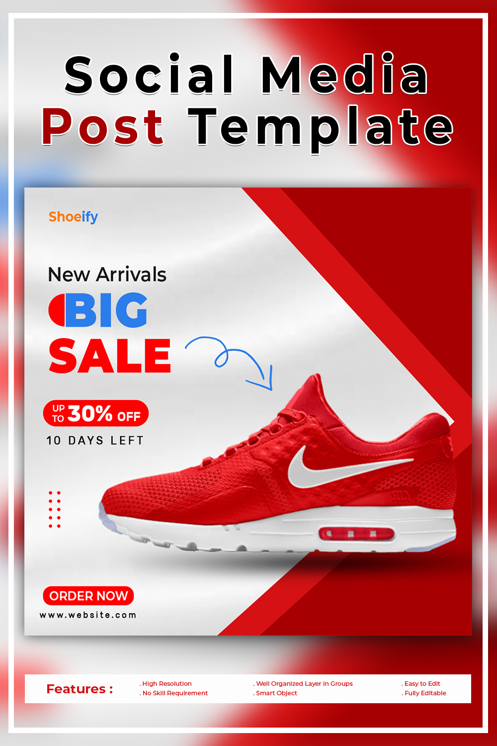 pin shoe sale social media post instagram and facebook post banner template