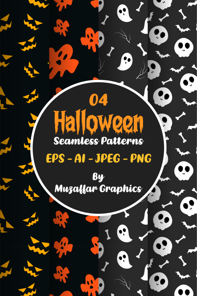 Scary Halloween Ghost Pumpkins and Skulls Vector Seamless Patterns ...