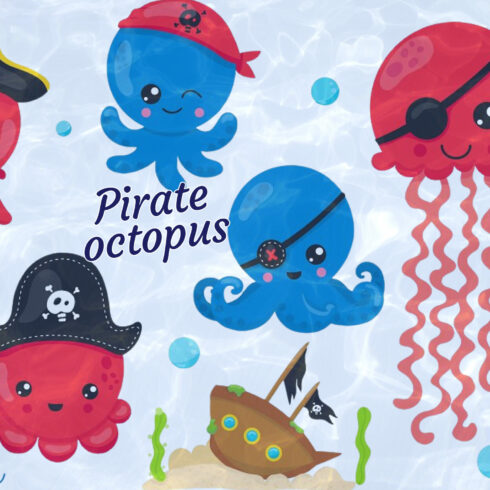 Pirate octopus illustration pack.