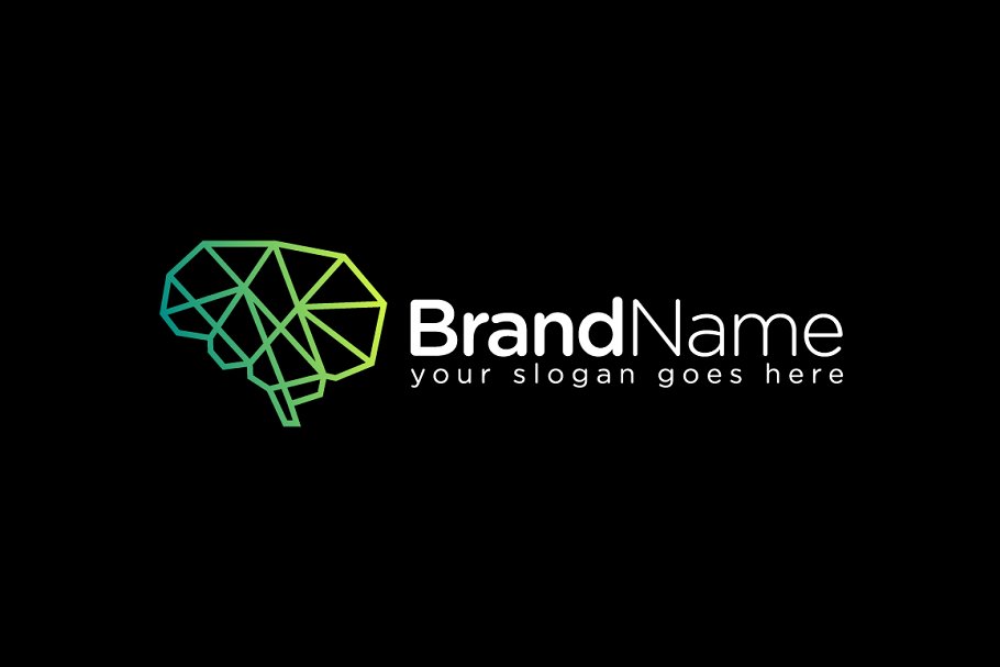 Abstract brain technology logo with dark background.