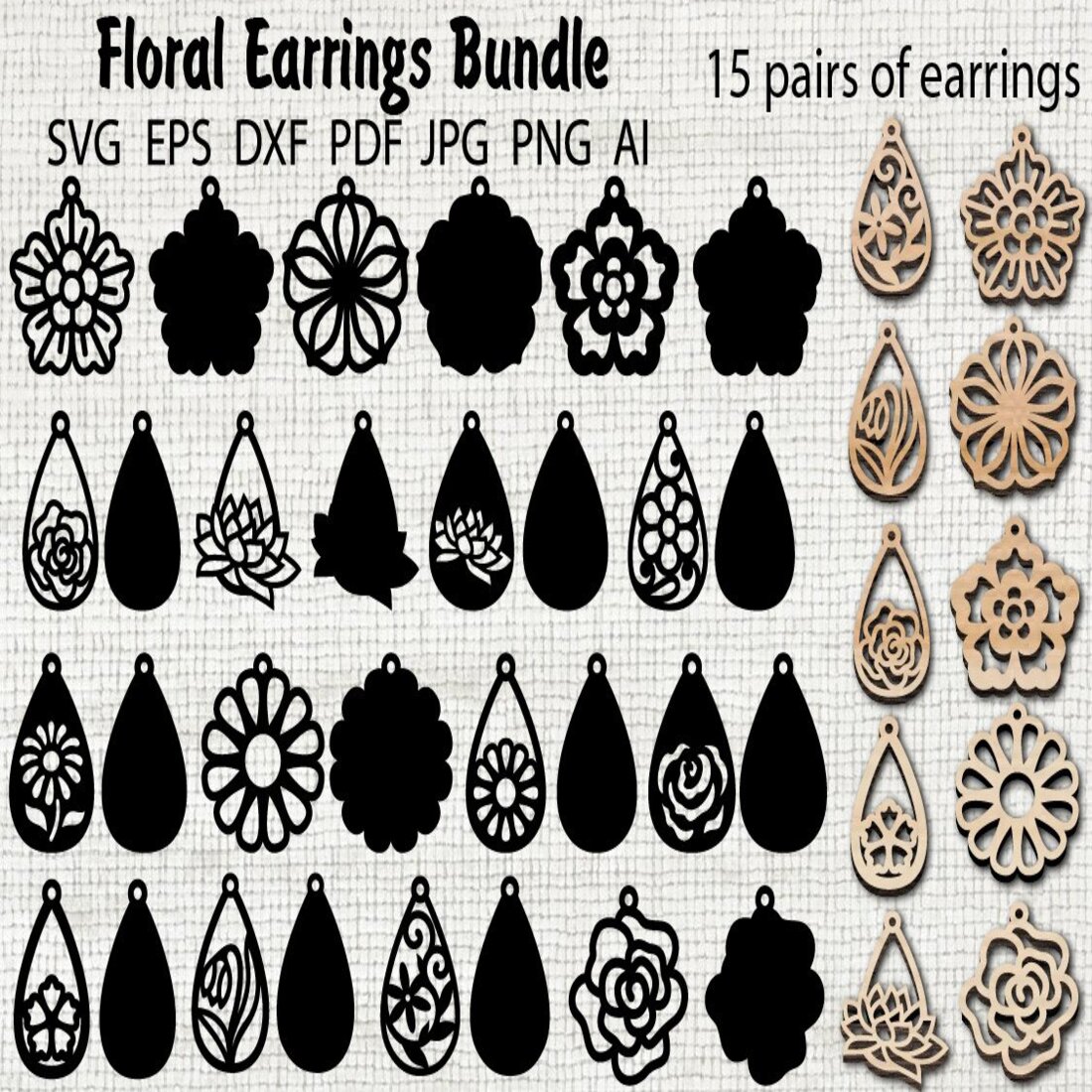 Floral Earrings SVG Bundle, Pendant Template For Laser Cut cover.