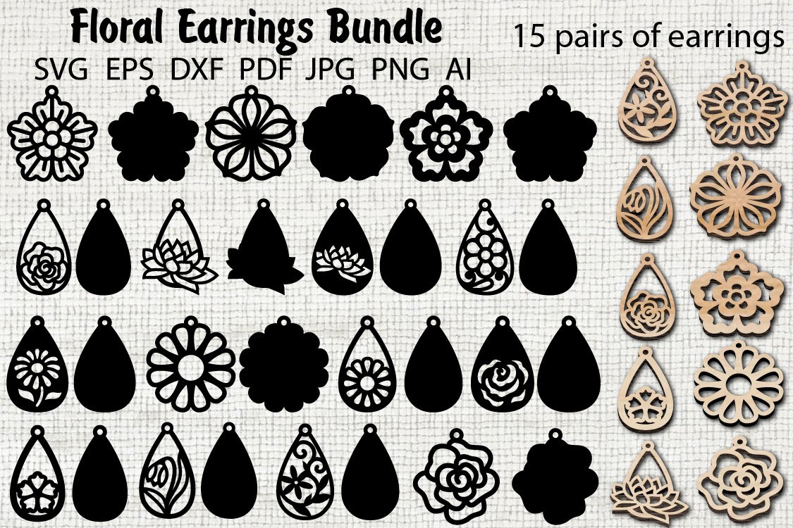 Stacked Earrings SVG Cut Files DIY Earring templates Diamond Tear Drop  Flame and Leaf Earrings svg with holes