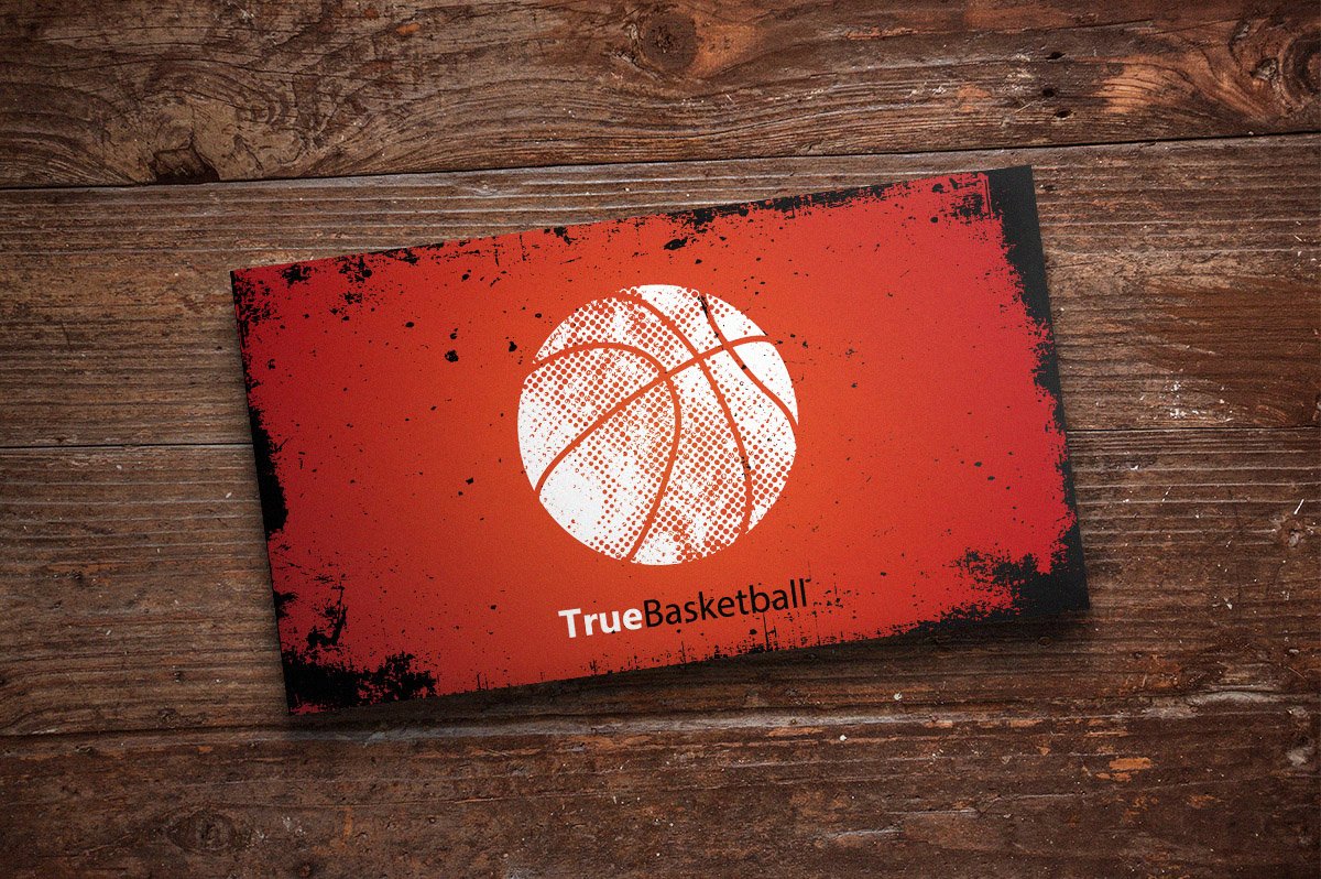 Vintage business card with a basketball logo.