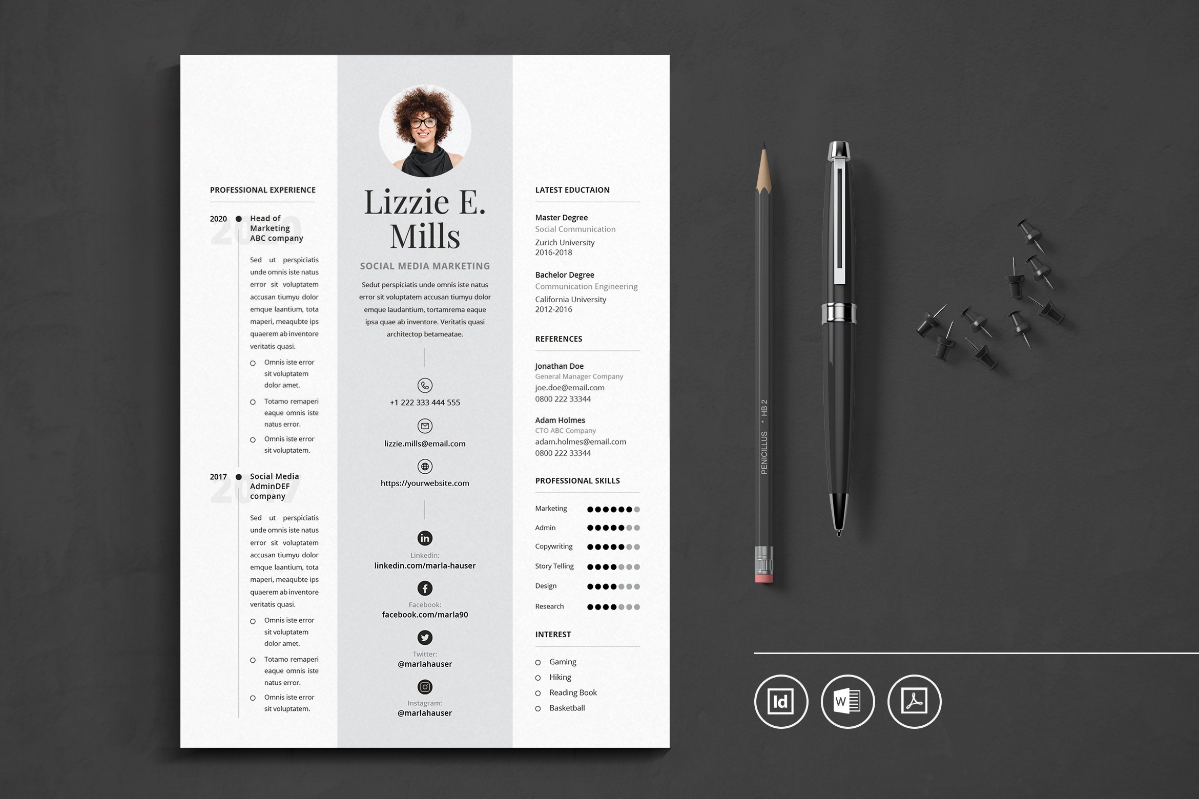 Cool resume template with an interesting design.