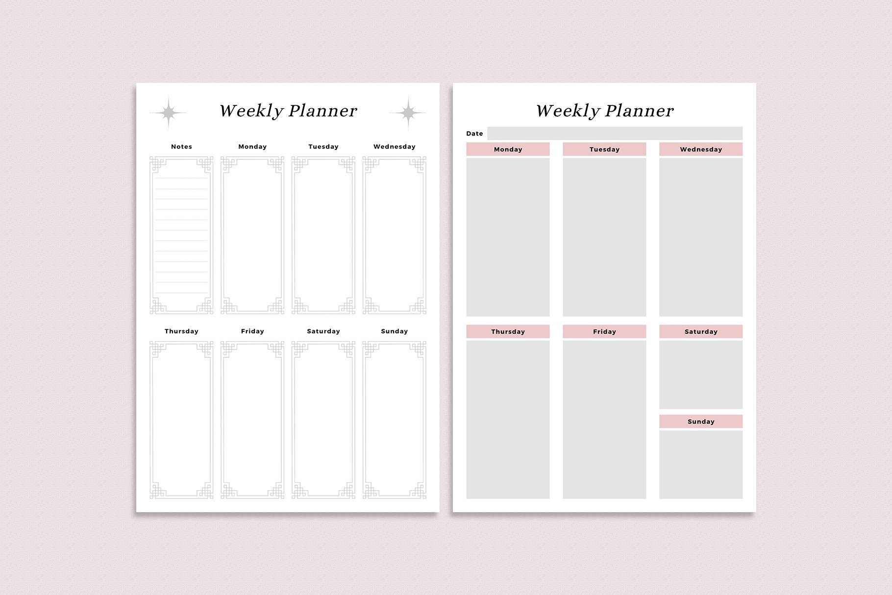 Two planner pages.