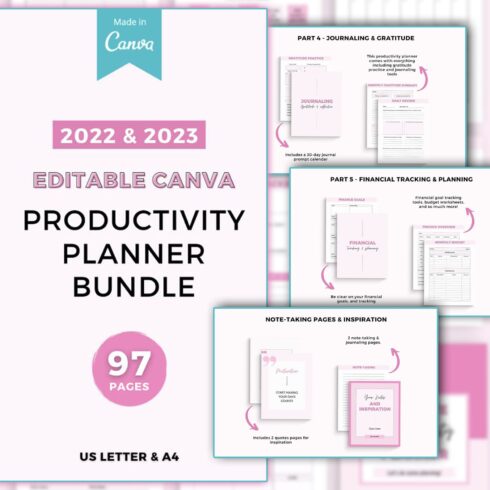 Productivity Planner Canva template cover.