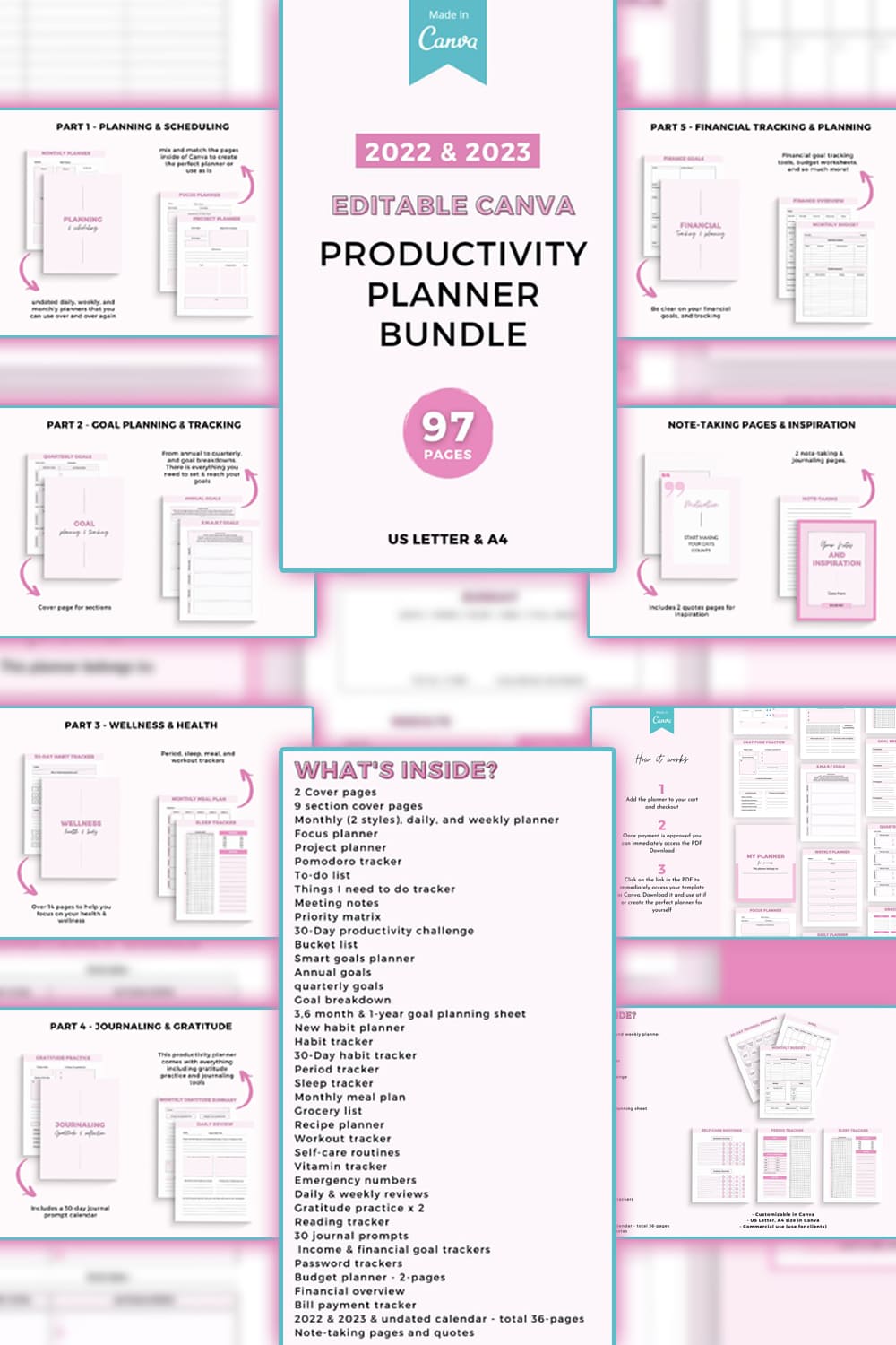 productivity planner canva template pineterst 1000 1500