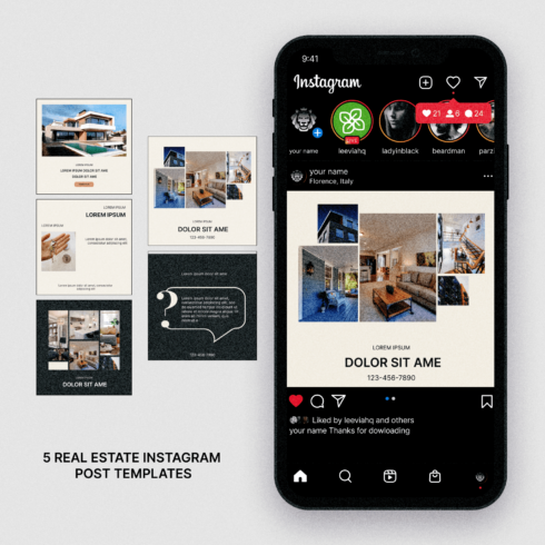 5 Clean real estate instagram post templates.