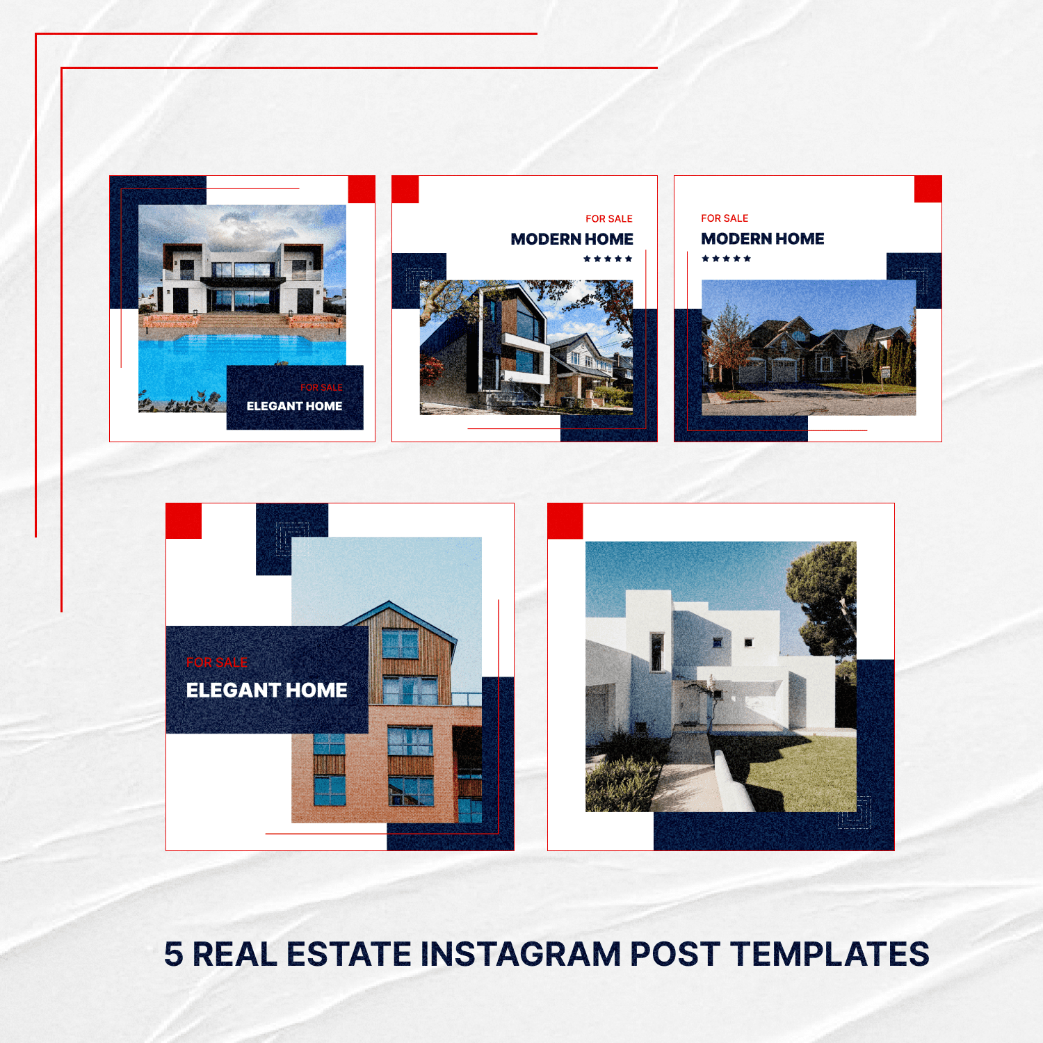 5 Blue & White Real Estate Instagram Post Templates cover.