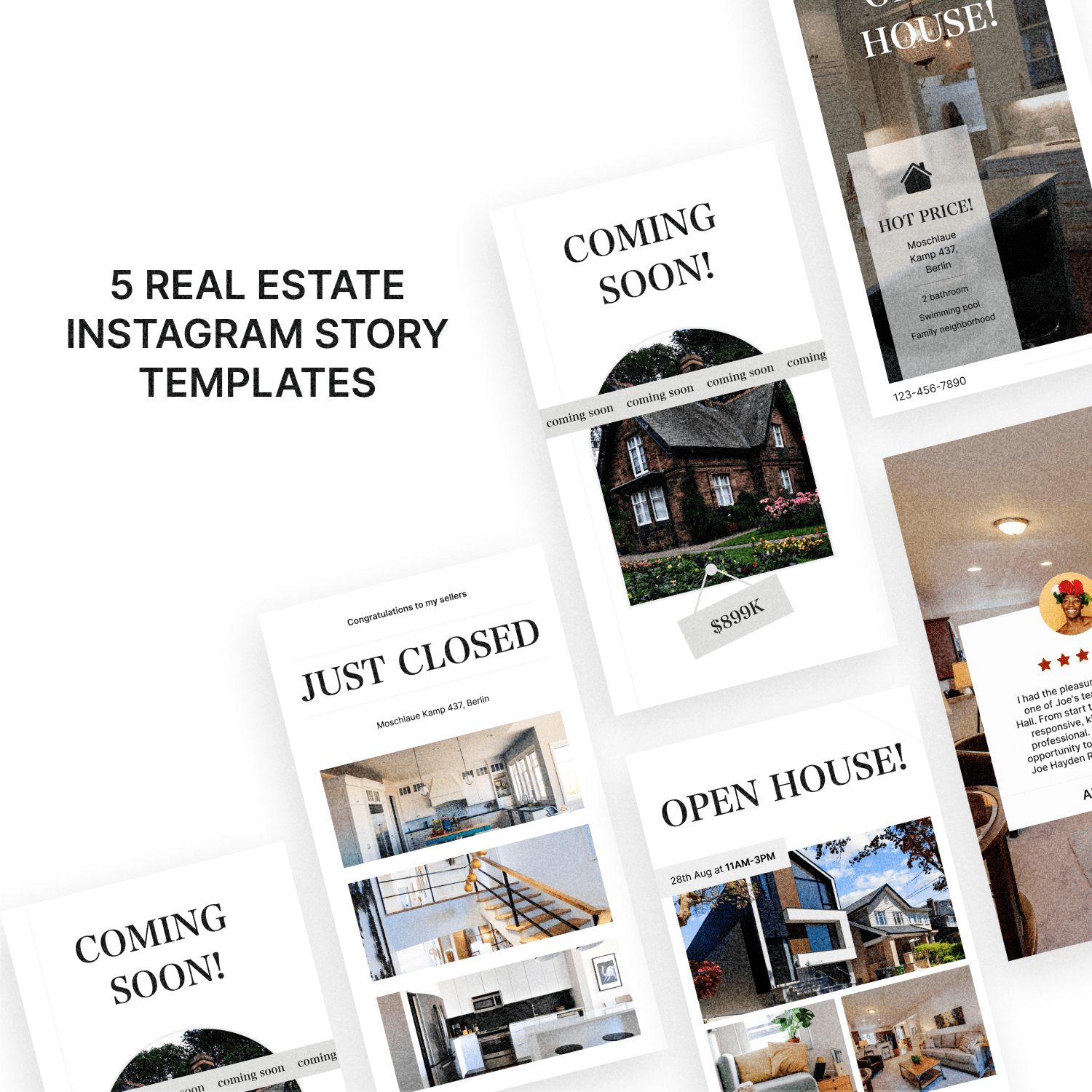 5 real estate instagram Story templates.