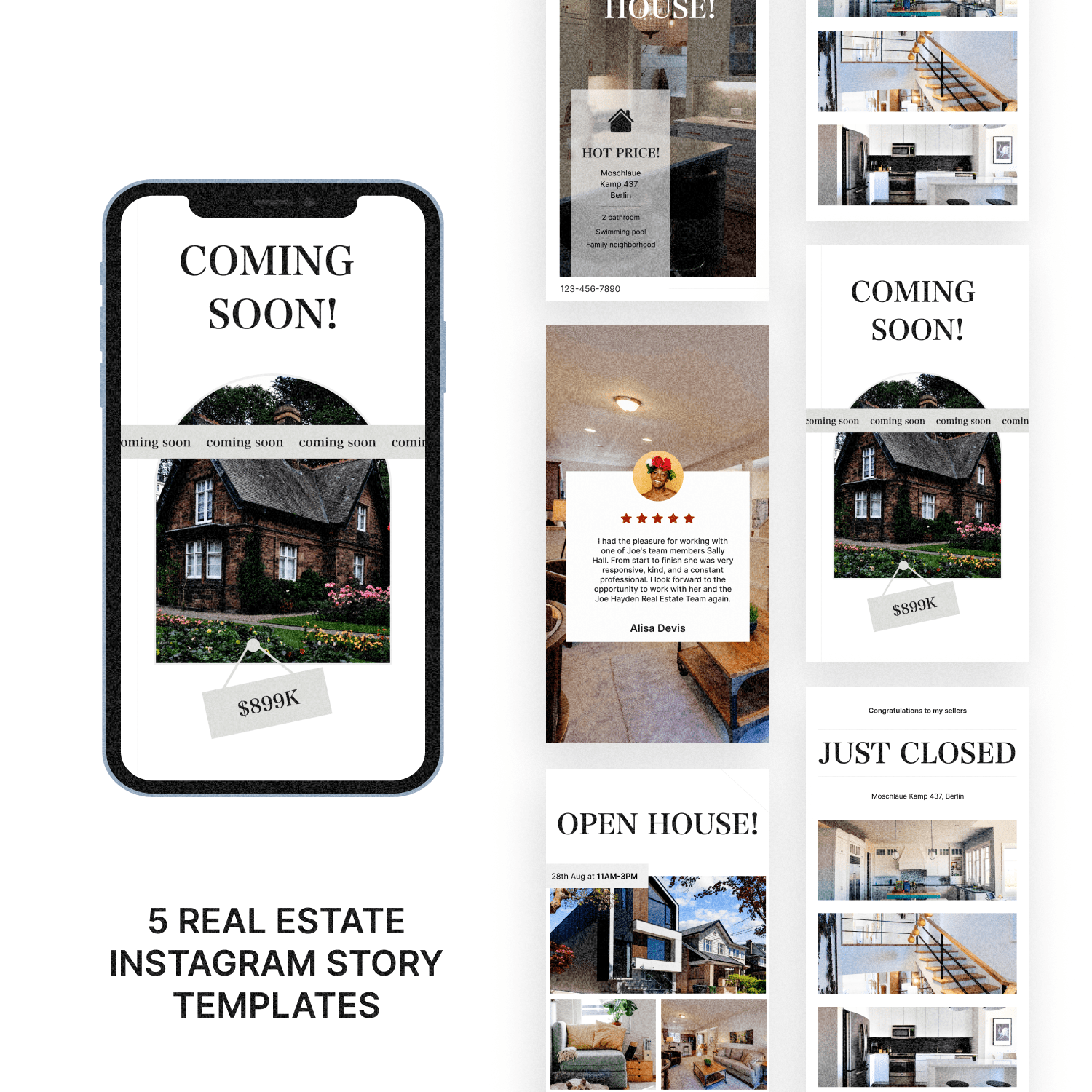 5 real estate instagram Story templates cover.