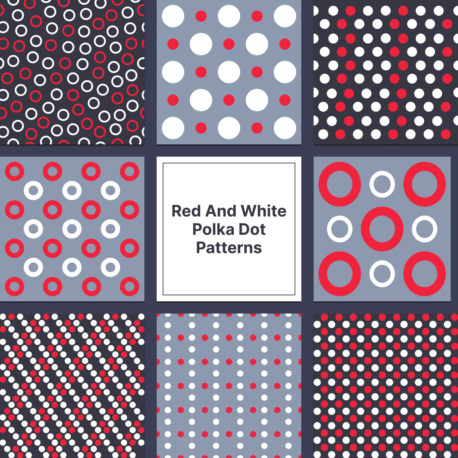red and white polka dot patterns.