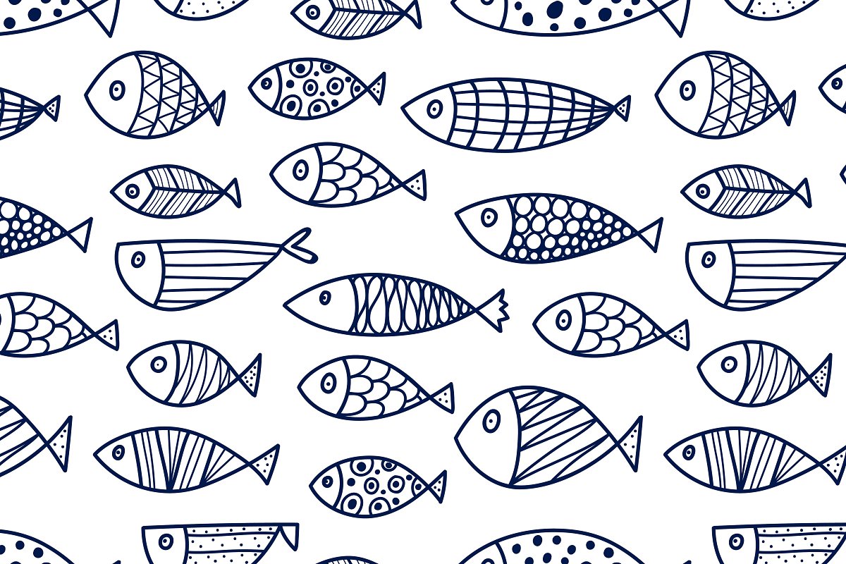 This product includes 7 seamless patterns with cute fishes.
