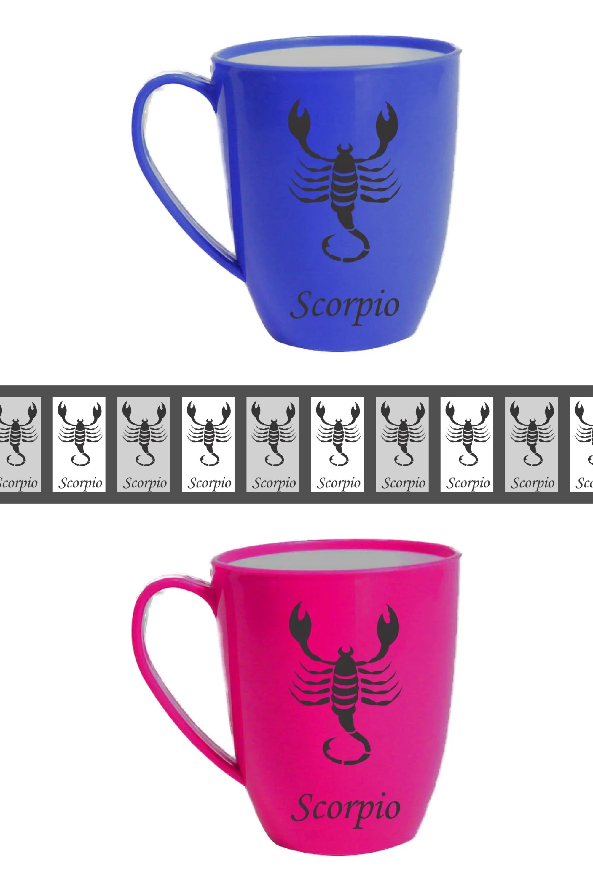 Mug with a scorpion on the side and a scorpion on the other side.