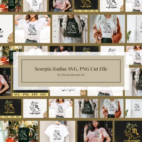 Collage of t - shirts with the words scorpion zodiac svg cut file.