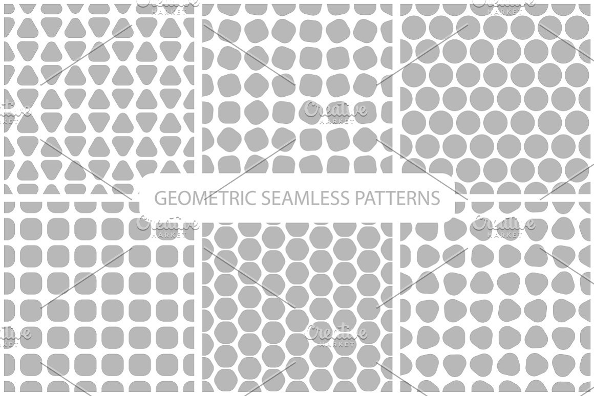 set of simple geometric seamless patterns gray