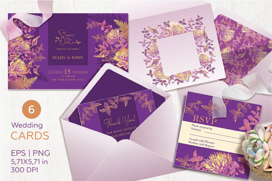 Floral Wedding Elements, Invitations, Frames and Pattens cover image.