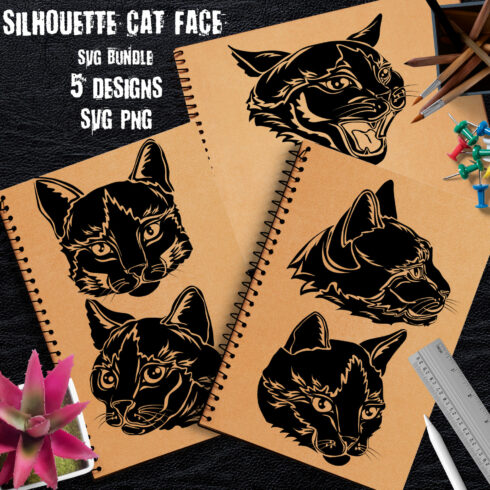 Set of three notebooks with black cats on them.