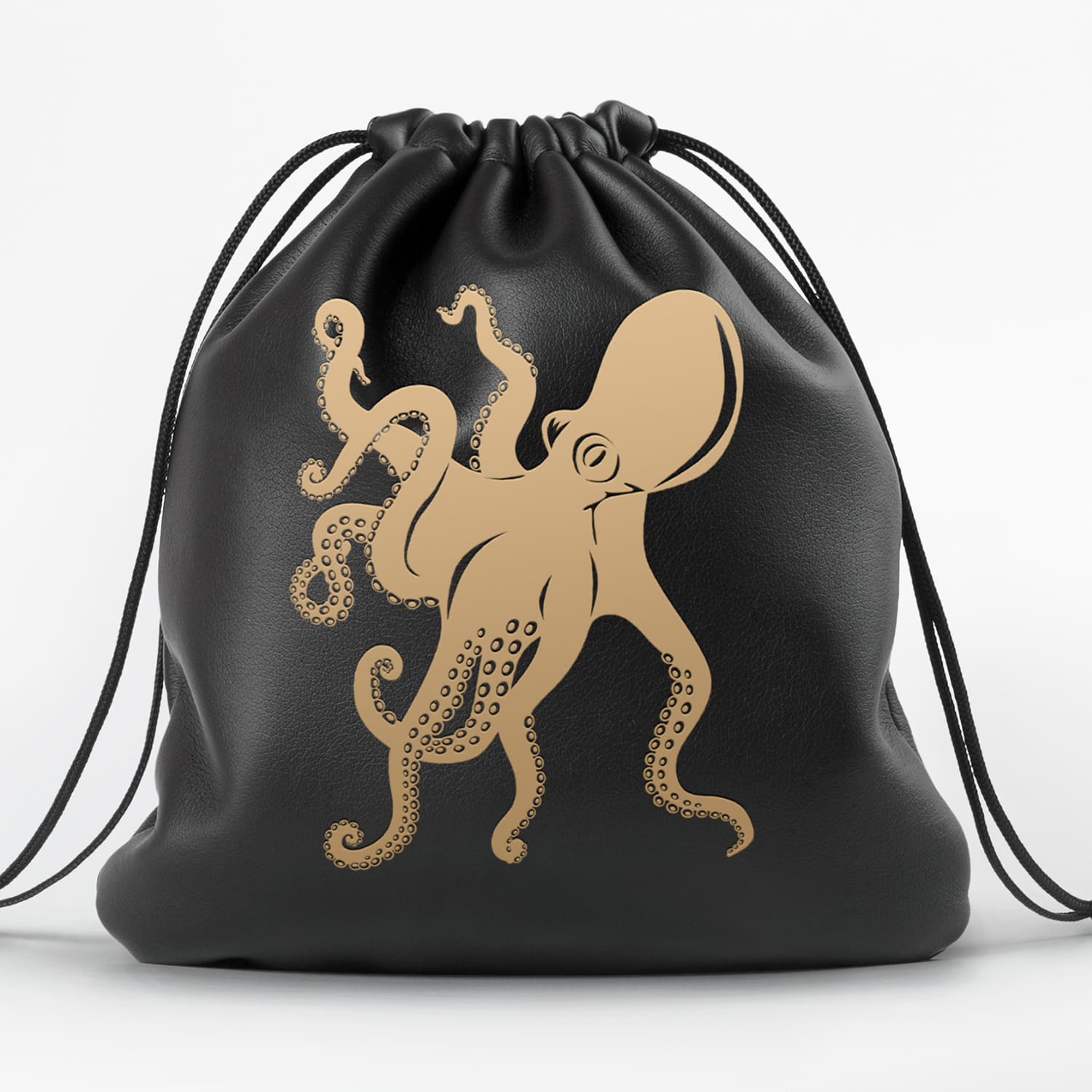 Black bag with a gold octopus on it.