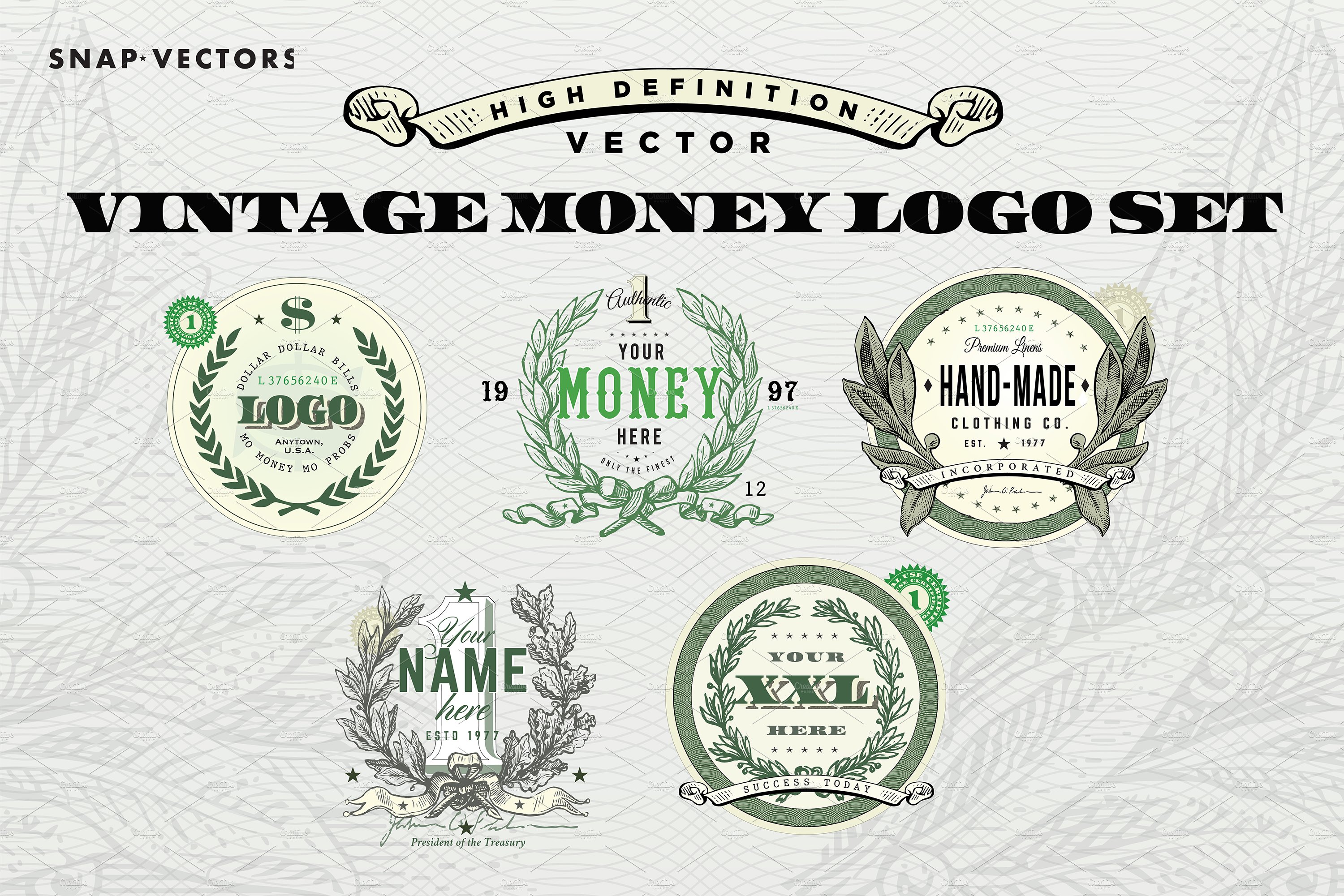 Money logo set in rounds.