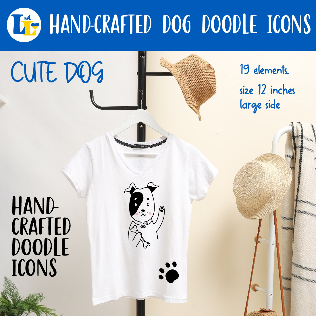 19 Cute Dog Doodles EPS PNG previews.