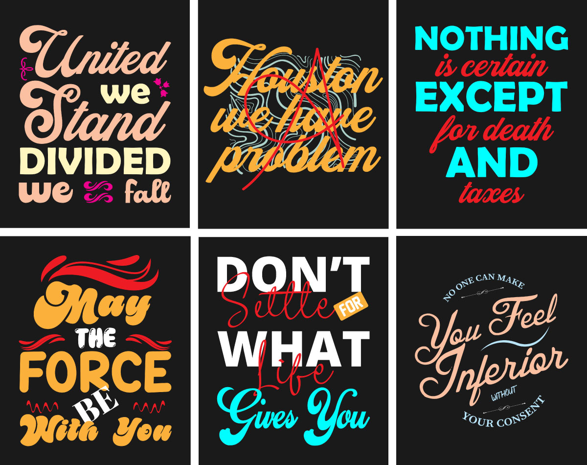 Custom Typography T-Shirt Design Bundles previews.