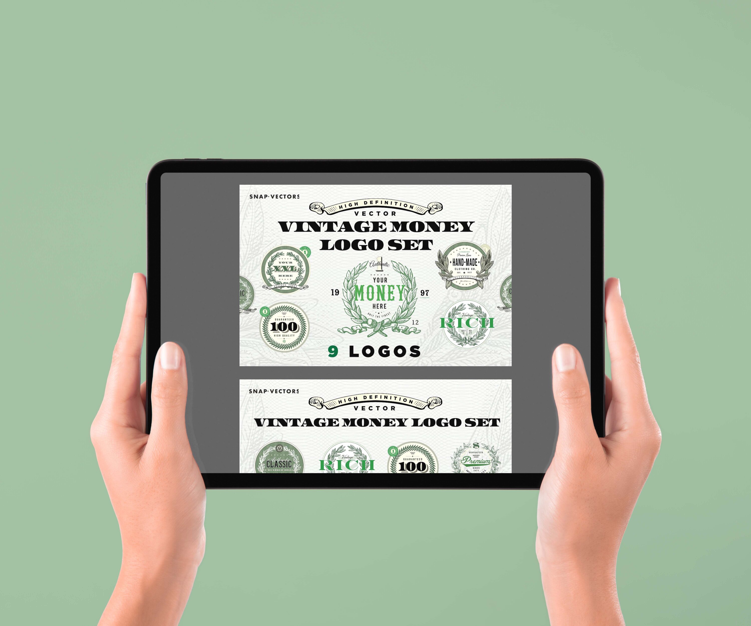 Vector Vintage Money Logo Set - tablet.