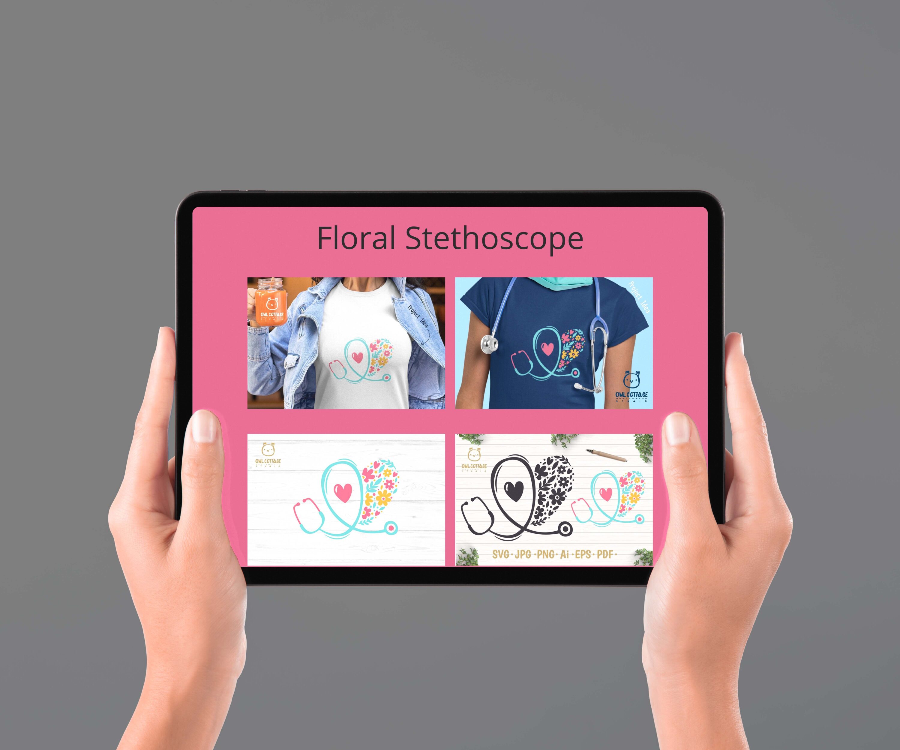 Floral Stethoscope SVG, Nurse Floral SVG, Nurse Tattoo - tablet.