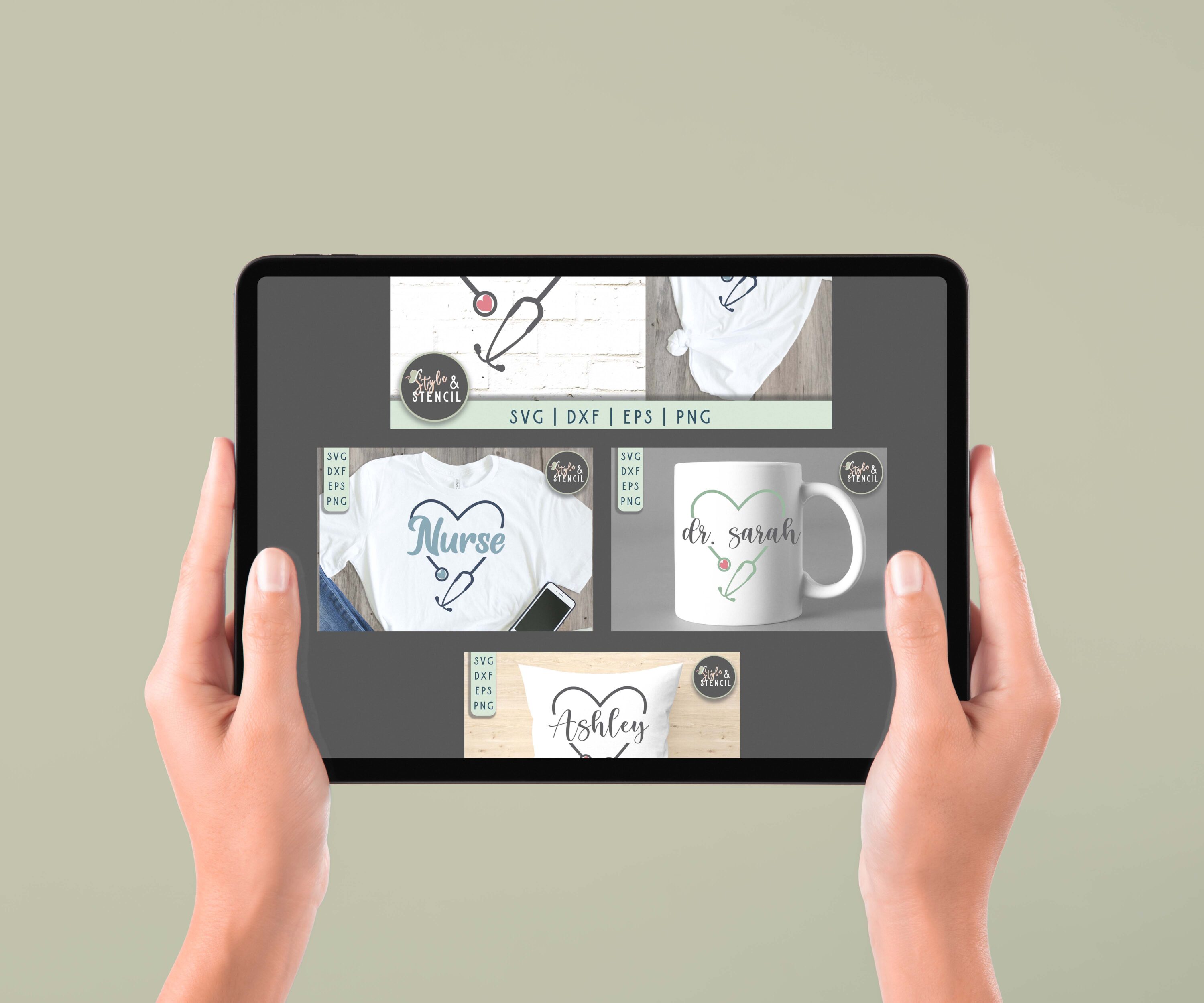 Stethoscope Heart SVG - PNG, DXF, SVG, EPS, Cut File - tablet.