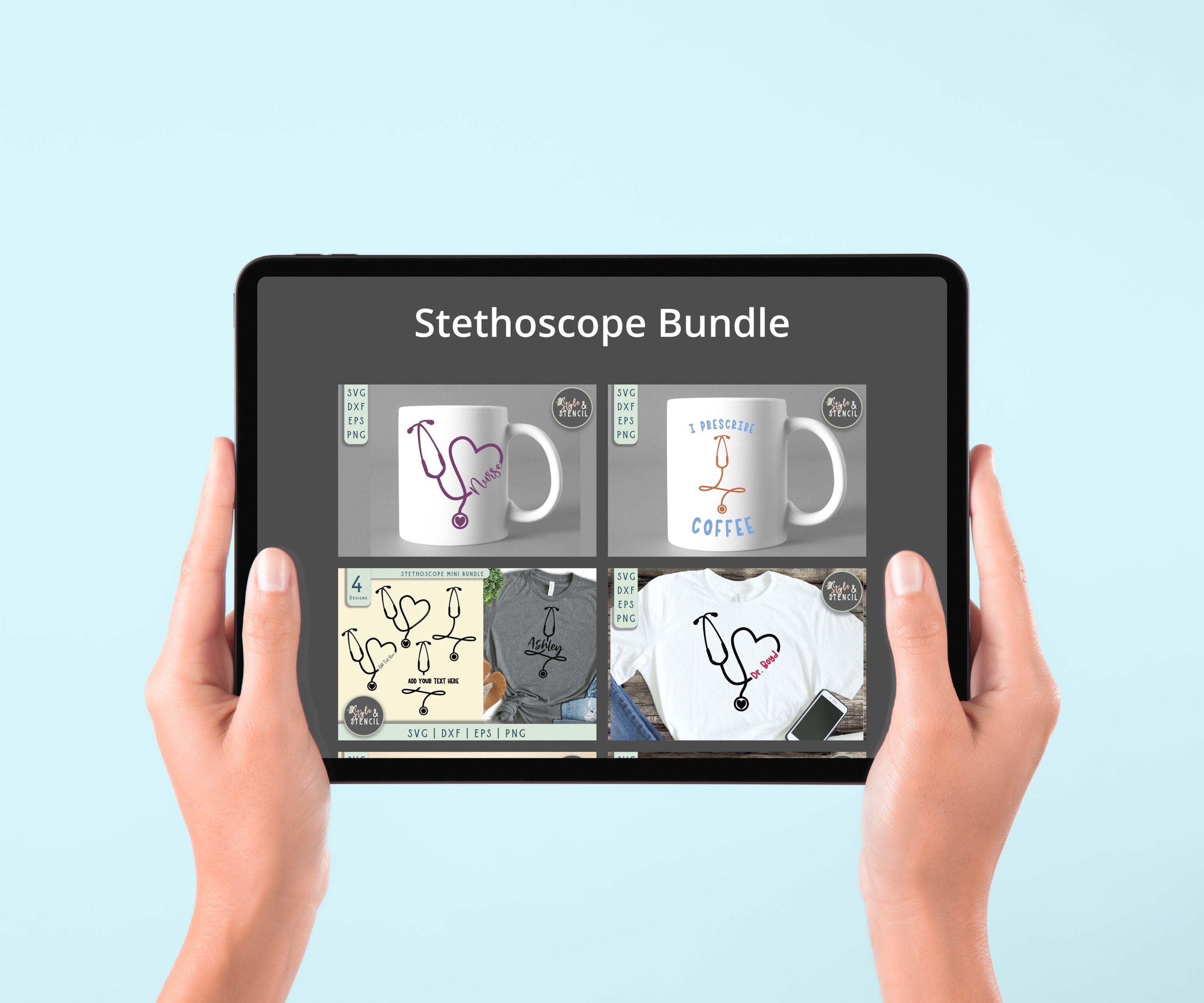 Stethoscope SVG Bundle - PNG, DXF, SVG, EPS, Cut File - tablet.