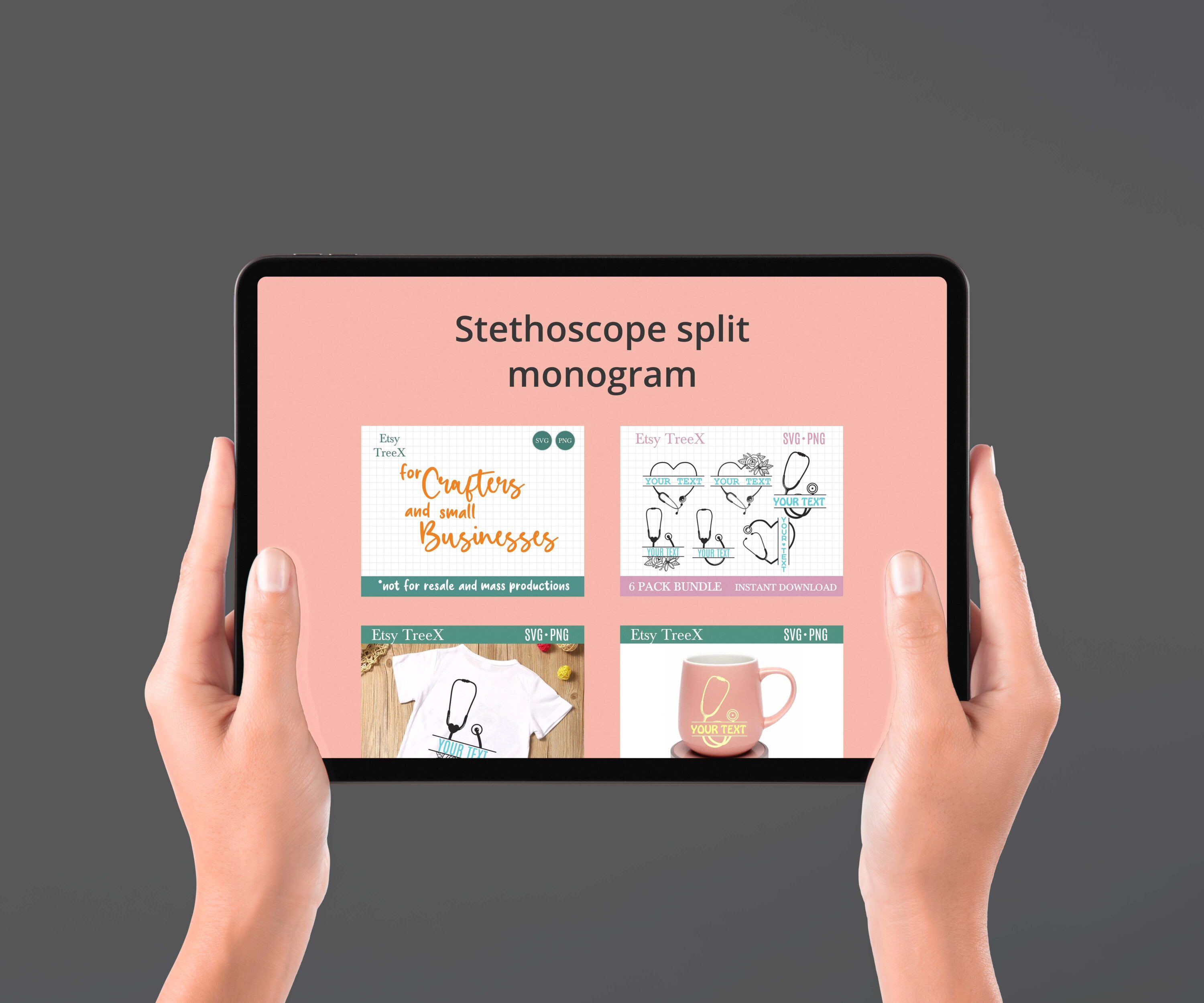 Stethoscope split monogram SVG bundle by Oxee - tablet.