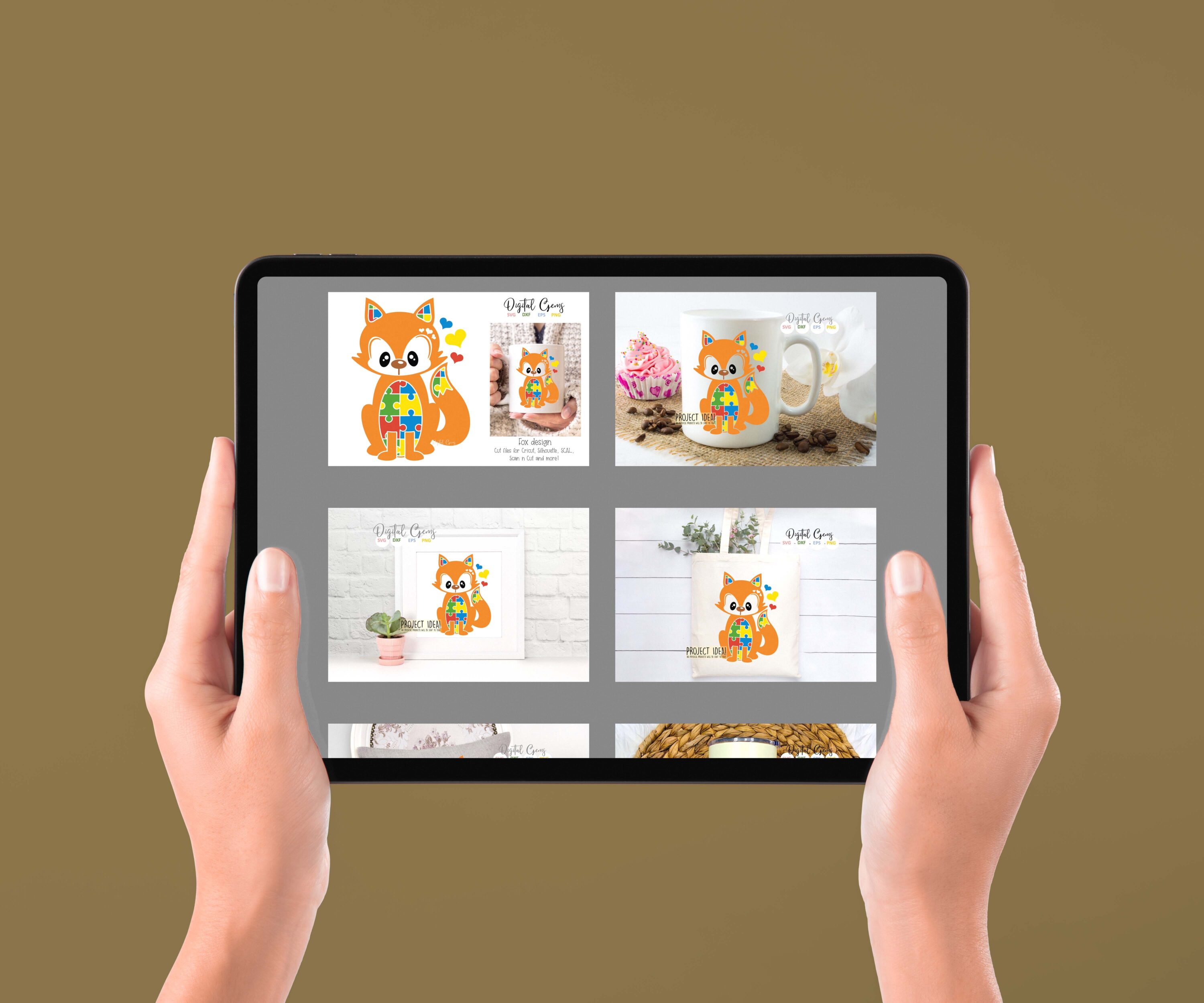 Autism Fox design SVG tablet preview.