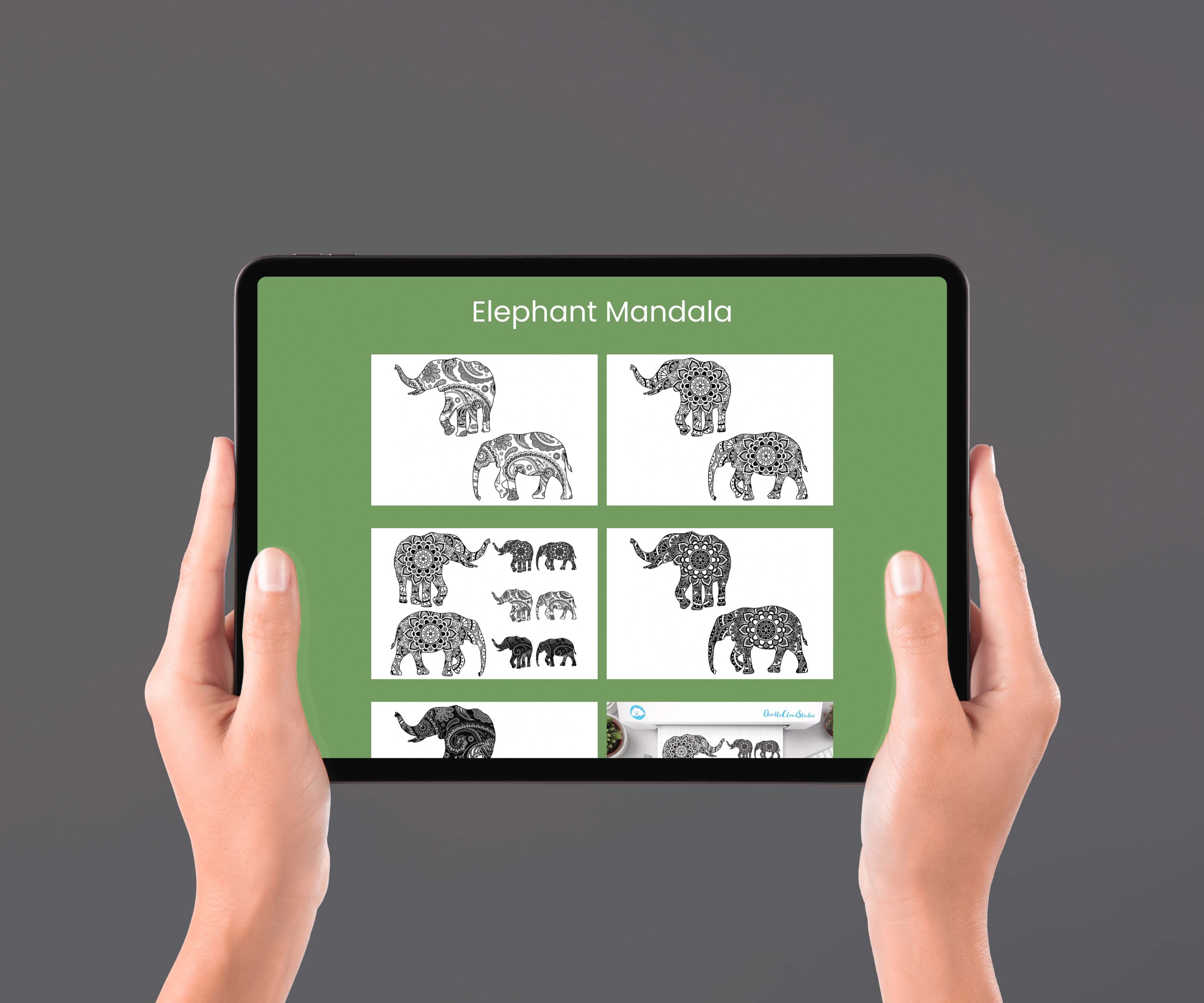 Elephant Mandala SVG tablet preview.