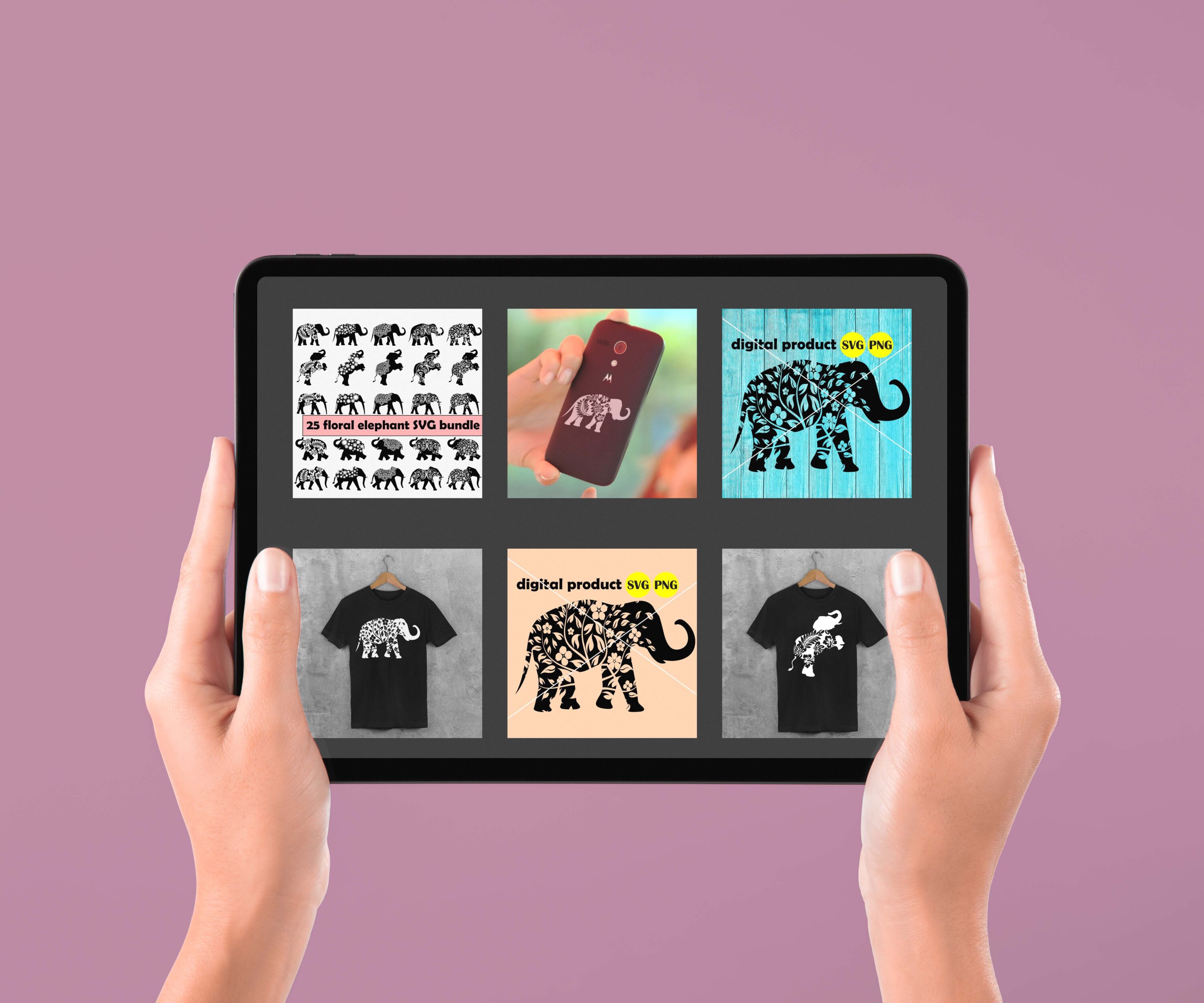 Floral Elephant SVG Bundle tablet preview.