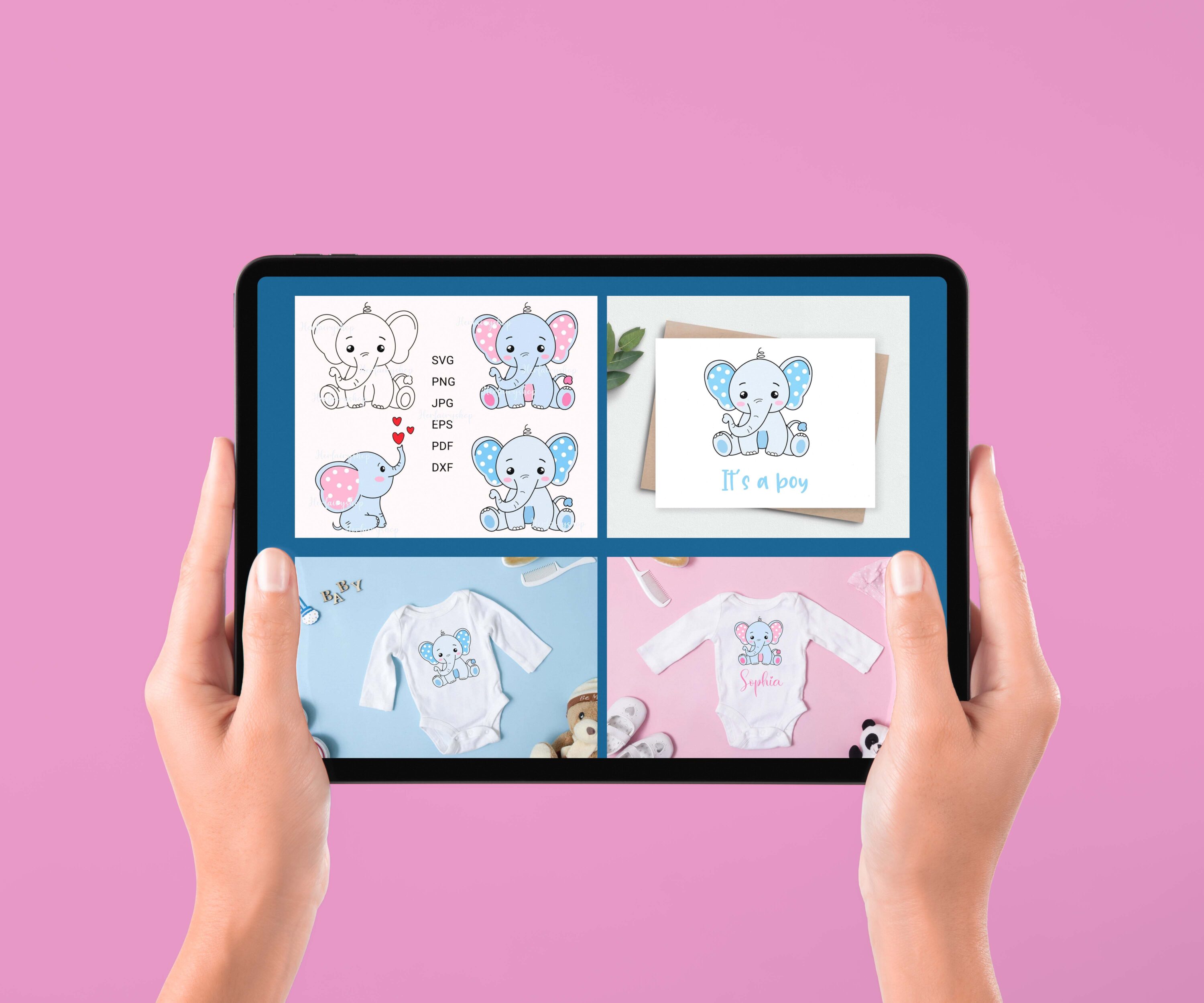 Baby Elephant SVG tablet preview.