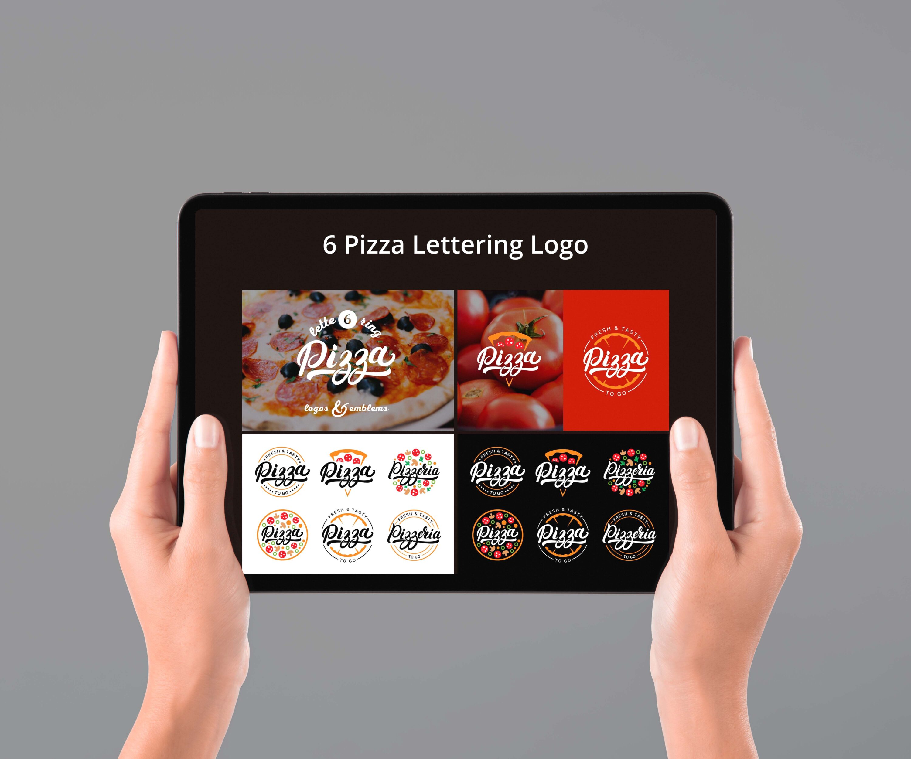 6 Pizza Lettering Logo tablet preview.