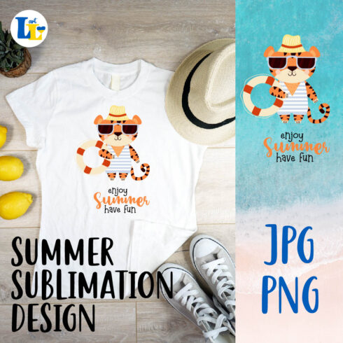 Marine Beach Cute Tiger Summer Sublimation Design Cover Image.