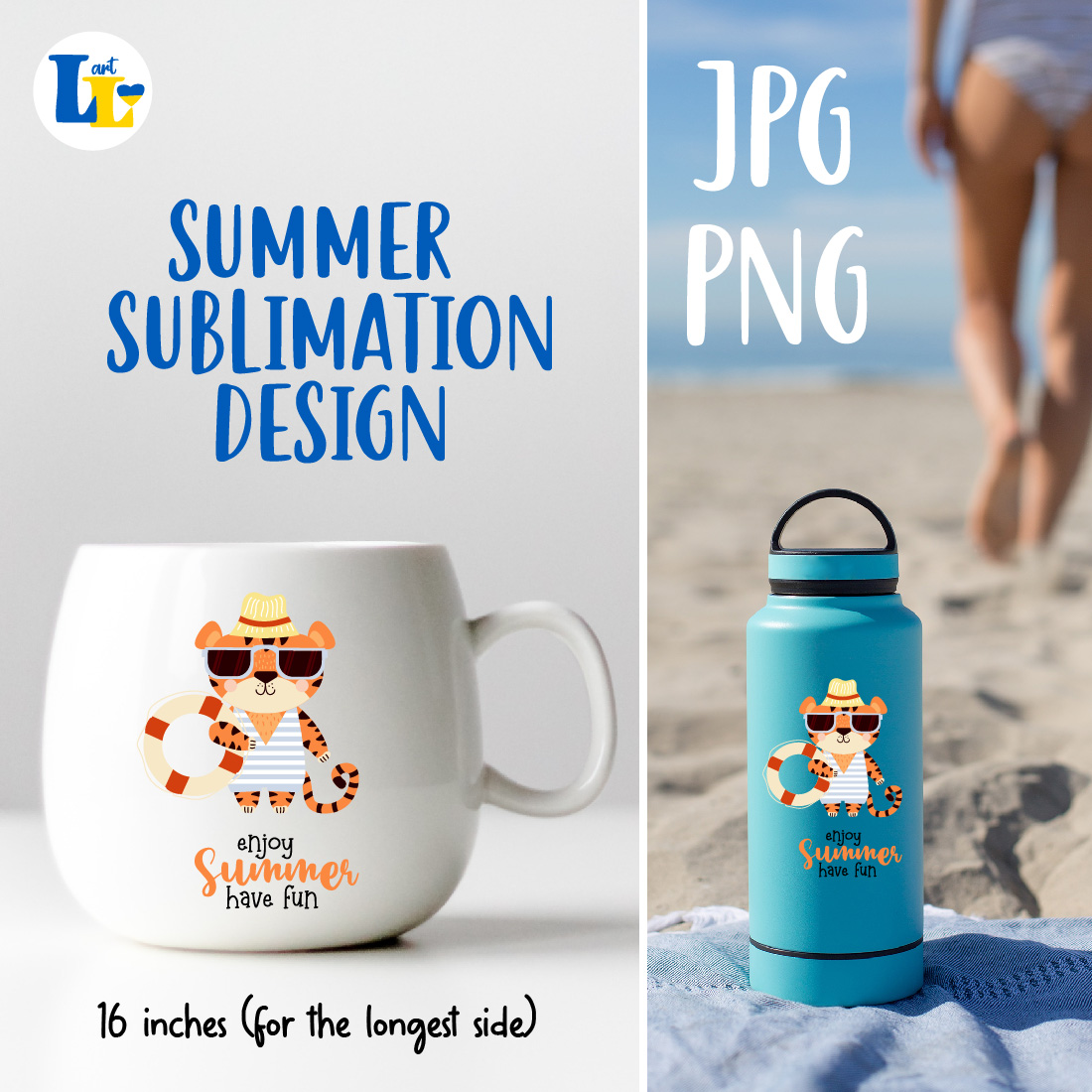 Marine Beach Cute Tiger Summer Sublimation Design Preview Image.