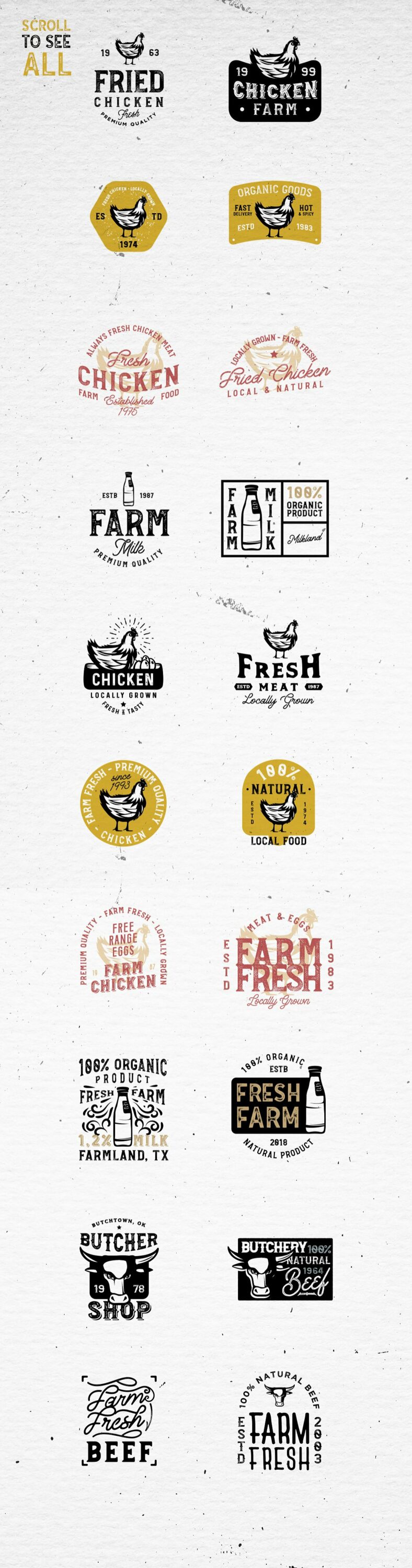 Big vintafe logo collection foe different farm industries.