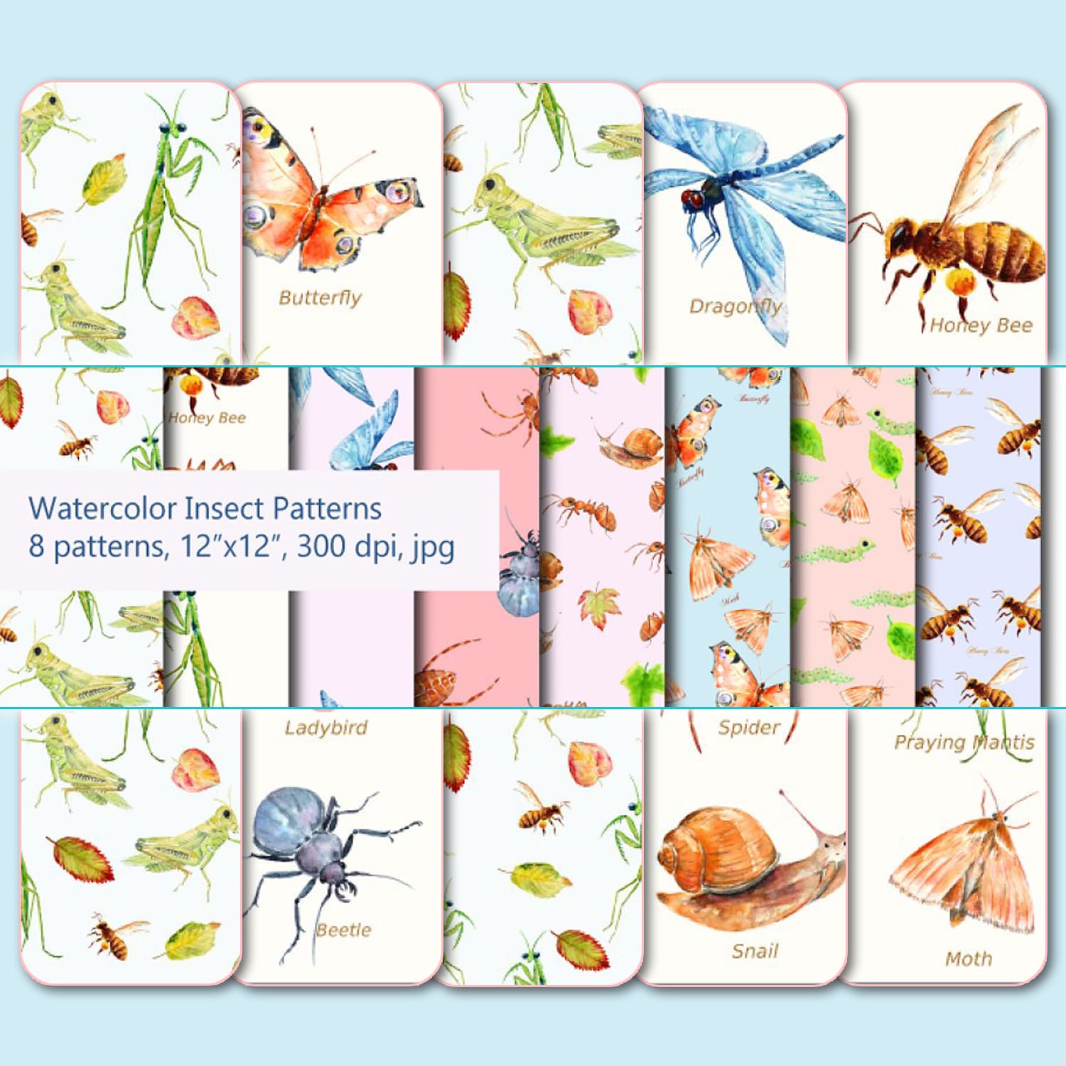 Watercolor Insect Pattern.